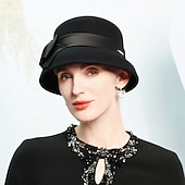 tanie czapki imprezowe-Czapki 100% wełna Melonik Kapelusz Fedora Ślub Herbaciane przyjęcie Elegancja Ślub Z Kokarda Czysty Kolor Winieta Nakrycia Głowy