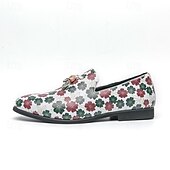 billiga Tillfällig-loafers med vitt blommönster för män med tofs och guldaccent – snygga vardags- och semiformella skor för moderiktiga outfits