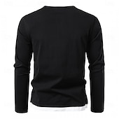 preiswerte Basic-T-Shirts-Herren T Shirt T-Shirt Langarmshirt Langarm Rundhalsausschnitt Frühling &amp; Herbst Einfach Mode Designer Basic Falscher Zweiteiler Urlaub Straße Ausgehen Dunkelgrau Schwarz Hellgrün Top T-Shirt für