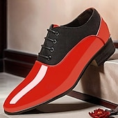 economico Formale-scarpe oxford da uomo in vernice rossa – design formale moderno con chiusura con lacci, ideali per lavoro, feste e occasioni speciali
