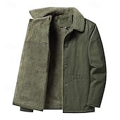 baratos Jaquetas Cargo-Homens Jaqueta de Inverno Casaco de lã Jaqueta sherpa Diário Férias Térmico / Quente Bolsos Tosão Outono &amp; inverno Tecido Moda Roupa de rua Lapela Padrão Preto cáqui Verde Tropa Casaco