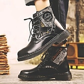 abordables Botas de combate-Botas de combate de piel sintética patentada para hombre: diseño con cordones de estilo militar con detalles de camuflaje, suela resistente para uso al aire libre y casual