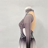 cheap Figure Skating Dresses-Figure Skating Dress Women&#039;s Girls&#039; Ice Skating Dress Gray High Elasticity Training Competition Skating Wear Classic Crystal / Rhinestone Long Sleeve Ice Skating Figure Skating