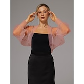 abordables enveloppes d&#039;invité de mariage-boléro en maille protection solaire manches longues bouffantes transparent cache-épaules boléro en tulle organza de mariée mode invité de mariage écharpe femme tout-assorti printemps&amp;amp;robe d&#039;été