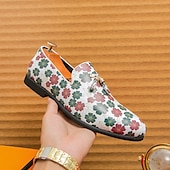 billiga Tillfällig-loafers med vitt blommönster för män med tofs och guldaccent – snygga vardags- och semiformella skor för moderiktiga outfits