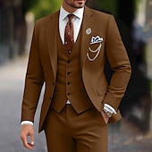 abordables Trajes semi-formales-De los hombres Boda Ropa de fiesta de noche Trajes Negro Burdeos Negocios Formal Color sólido Estándar Juego de 3 piezas Recto 2 botones