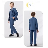 billiga Pojkes formella kostym-4 delar Ringbärarkostym Pojkar Barn Kostym Formell kostym Kavaj &amp; väst &amp; byxor &amp; slips Formell Fest Alla hjärtans dag Mode Häftig Ensfärgat Ficka Vit Vin Marinblå Polyester