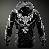 levne Gothic a lebka-Pánské Viking Kapucky Kapuce Mikina s kapucí Kapuce Módní 3D tisk Dovolená Jdeme ven Streetwear Černá Zip Šňůrky Podzim Zima Návrhář