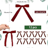  12pcs Red Velvet Christmas Bows for Tree, Wreath, Garland Decorations Vintage Velvet Bows with Gold Twist Ties for Holiday Crafts, Gift Wrapping