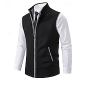 baratos suéter cardigã masculino-Homens Vestido Suéter Sueter Cardigan Suéter com zíper Suéter de malha Estriado Tricotar Padrão Zip Up Bolsos laterais Côr Sólida Moda Clássico Roupa Diária Encontro Roupa Outono &amp; inverno Preto
