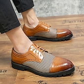 abordables Semi-formel-chaussures oxford pied-de-poule pour hommes - lacets en similicuir marron avec détails brogue et semelle robuste pour une tenue décontractée et formelle
