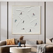 preiswerte Landschaftsgemälde-Skisport Leinwandgemälde handgemachte Winterdekoration Textur Skifahren Ölgemälde handgemalte Wandkunst Weihnachtsgeschenk Skifahrer auf schneebedeckten Bergen Kunstgemälde weißer Schnee Skifahren