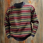 baratos suéter pulôver masculino-Homens Suéter Pulôver suéter suéter listrado Suéter de Natal Estriado Robusto Tricotar Clássico Arco-Íris Gola Redonda Natal Roupa de Malha Natal Casa Roupa Outono Inverno Vermelho M L XL