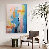 voordelige Schilderijen van landschappen-3d blauw abstract schilderij handgemaakte zonsondergang hedendaagse abstracte landschapsschilderij moderne perzik en roze landschapsschilderij wandkunst groot ingelijst canvas schilderij moderne