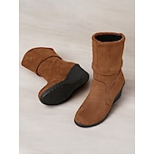 levne Slouch Boots-dámské hnědé semišové kotníkové boty – pohodlný klínový podpatek s prohnutým designem, ideální na podzimní a zimní běžné nošení