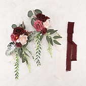 cheap Wedding Decorations-Wedding Aisle Decorations White Pew Flowers for Wedding Ceremony Party Chair Decor with Artificial Flowers Eucalyptus and Ribbons