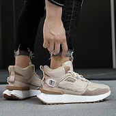 economico Sneakers da uomo-sneakers alte invernali da uomo con fodera in pelliccia sintetica – caldi stivali da neve con lacci per attività all&#039;aperto, suola impermeabile e antiscivolo, elegante design beige