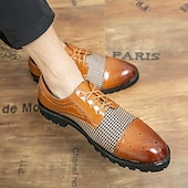 abordables Semi-formel-chaussures oxford pied-de-poule pour hommes - lacets en similicuir marron avec détails brogue et semelle robuste pour une tenue décontractée et formelle
