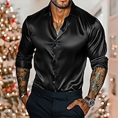 economico Camicie in raso da uomo-Per uomo Camicia Camicia in raso Maglietta informale Camicia con bottoni Liscio Matrimonio Da mare Nero Bianco Borgogna Blu reale Manica lunga Colletto Inverno Primavera &amp; Autunno Abbigliamento