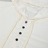 abordables Camiseta de punto gofre-Hombre Camisa de gofres Camiseta Camiseta superior Camisa de manga larga Manga Larga Con Capucha Primavera &amp; Otoño Plano Moda Design Botones Vacaciones Calle Noche Blanco Color Caquí Gris Camiseta