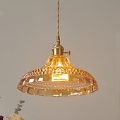 voordelige Hanglampen-retro messing glazen hanglamp amberkleurig dik materiaal glazen kroonluchter geblazen glazen plafondlampen met verstelbaar snoer