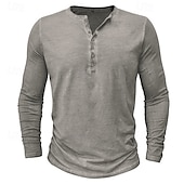 tanie Casualowa koszulka Henley-Męskie Koszula Henley Koszulka Koszulka z długim rękawem Równina Henley Ulica Urlop Długi rękaw Odzież 100% bawełna Zabytkowe Moda Podstawowy