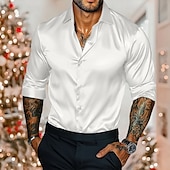 economico Camicie in raso da uomo-Per uomo Camicia Camicia in raso Maglietta informale Camicia con bottoni Liscio Matrimonio Da mare Nero Bianco Borgogna Blu reale Manica lunga Colletto Inverno Primavera &amp; Autunno Abbigliamento