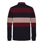 cheap Men's Rugby Polo-Men's Striped Rugby Polo Shirts Long Sleeve Polo Shirts Collar Business Casual Formal Outdoor Dailywear 3D Print Buttons Spring Fall Winter Maroon