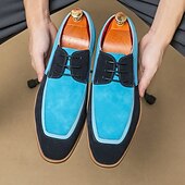 abordables Semi-formel-chaussures oxford à lacets de style vintage pour hommes – design en toile bicolore et similicuir pour une tenue formelle et décontractée