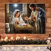お買い得  繊維-クリスマスのキリスト降誕シーン LED キャンバス ウォール アート LED ライトアップ ウォール デコレーション 2AA 電池式 ライトアップ キャンバス プリント LED ライト キッチン 寝室 または 家の装飾