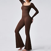 billiga Set och One-Pieces-Dam Jumpsuit Träningsdräkt Onesie Utsvängda byxben Ensfärgat Kroppsdräkt Byxdress Svart Kaffe Yoga Kondition Gymträning Andningsfunktion Mjuk Långärmad Sport Sportkläder Elastisk Smal