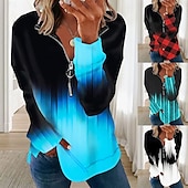 abordables Sudadera-Sudadera con Cremallera para Mujeres Pulóver Cuadros Bloque de Color Casual Con Cremallera Cuello en V Manga Larga Micro-elástico Primavera Otoño Invierno Confort Tejido Transpirable Suave