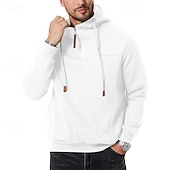levne pánské základní mikiny s kapucí-Pánské Kapuce Mikina se zipem na čtvrtletí Bílá Kapuce Bez vzoru Denní Sporty a outdoor Dovolená Šik ven Chladný Na běžné nošení Jaro &amp; podzim Oblečení Mikiny s kapucí Mikiny Dlouhý rukáv