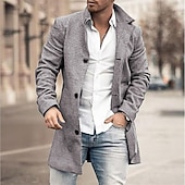 preiswerte Herren-Blazer &amp; -Anzüge-Herren Wintermantel Mantel Trenchcoat Outdoor Freizeitskleidung Herbst Winter Polyester Oberbekleidung Bekleidung Modisch Strassenmode Geometrisch Kargen Einreihiger Verschluss
