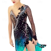 baratos Vestidos de Patinação Artística-Vestidos para Patinação Artística Mulheres Para Meninas Patinação no Gelo Vestidos Preto Patchwork Thumbhole Com Transparência Elastano Com Stretch Treino Ensaio / Prática Profissional Roupa para