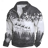 cheap Christmas Animal Outfit-New Year Christmas Men&#039;s Sweatshirt Long Sleeve Vacation Going out Streetwear Light Yellow Dark Yellow Light Blue Gray&amp;White Red2 Print Spring &amp;  Fall Designer S M L XL XXL 3XL