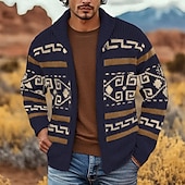 levne pánský svetr cardigan-Pánské Žakárový svetr Svetr Cardigan Svetr Fair Isle Svetr na zip Pletený Cardigan Plést Zip Etno Polostojatý límec Módní Klasické Venkovní Dovolená Oblečení Pokles ramene Podzim zima Námořnická mod