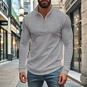 Χαμηλού Κόστους Κλασικό Πόλο Ανδρών-Ανδρικά Βάφλα Πόλο Μπλουζάκια Quarter Zip Polo Καθημερινά Αργίες Τρίμηνο φερμουάρ Μακρυμάνικο Μοντέρνα Σκέτο Άνοιξη &amp; Χειμώνας Κανονικό Μαύρο Λευκό Κρασί Χακί Ανοικτό Γκρίζο Πράσινο Χακί