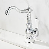 economico Classici-miscelatore monocomando per lavabo da bagno in ottone, rubinetti monocomando per lavabo a ponte rubinetto in ceramica, rubinetti monoforo per tubo flessibile freddo e caldo