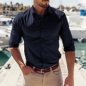 cheap Men&#039;s Dress Shirts-Men&#039;s Shirt Dress Shirt Plain Wedding Business Black White Dark Navy Blue Long Sleeve Collar Summer Clothing Apparel