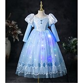 abordables Costumes pour filles-La Reine des neiges Princesse Conte de Fées Elsa Robe de demoiselle d&#039;honneur Costume de soirée à thème Robes en tulle Lumière LED Cosplay de Film for Fille Enfant Noël Nouvel An Performance Soirée
