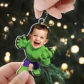 voordelige Kerstmis-Gepersonaliseerde Foto Hang Ornamenten Custom Hulk Superheld Kind Gezicht Acryl 2D Kerstboom Ornamenten Hangende Auto Hanger Geschenken voor Superheld Fans