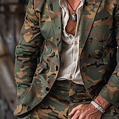 cheap Men&#039;s Printed Blazers-Men&#039;s Camo Long Sleeve Turndown Vintage Casual Outdoor Street Daily Buttons 3D Print Multi Pocket