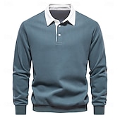 billiga Herrarnas Elite Huvtröjor &amp; Sweatshirts-Herr Polo sweatshirt Aprikos Svart Gul Rubinrött Marinblå Polokrage Slät Ledigt Dagligen Sport icke-tryck Häftig Ledigt Fleeced Vår &amp; Höst Kläder Pull Tröjor Långärmad