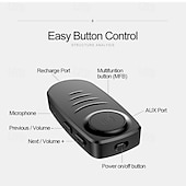 abordables Kit de Bluetooth/manos libres para coche-Receptor Bluetooth 5.0 para automóvil, adaptador auxiliar Bluetooth con cancelación de ruido, receptor de música Bluetooth para estéreo doméstico/auriculares con cable/llamadas manos libres, duración