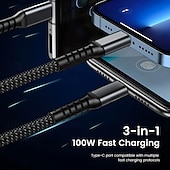 halpa Matkapuhelinkaapelit-3-in-1 100 watin pikalatauskaapeli älykäs supernopea lataustuki moniliitäntäinen lataus usb visuaalinen virtalatauskaapeli yhteensopiva Applen samsung oppo auton pikalatauskaapelin kanssa