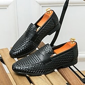 voordelige Semi-formeel-Bruine imitatieleren penny loafers voor heren met geweven bovenkant en rubberen zool - comfortabel en stijlvol voor zakelijke casual of smart casual outfits