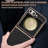 cheap Samsung Cases-Phone Case For Samsung Galaxy Z Flip 6 Z Flip 5 Z Flip 4 Z Flip 3 Back Cover Shockproof Retro Carbon Fiber Plating