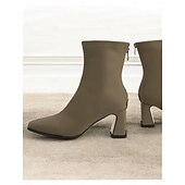 baratos Botas de tornozelo-botas femininas elegantes de cano curto taupe com salto quadrado, fecho de zíper e detalhes de costura chiques - perfeitas para moda de outono, passeios casuais e uso no escritório
