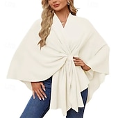 お買い得  ファーラップ-女性用ショールラップ、クロスフロントポンチョセーター、ニットケープ、柔らかく暖かい、エレガント、秋冬春の結婚式用